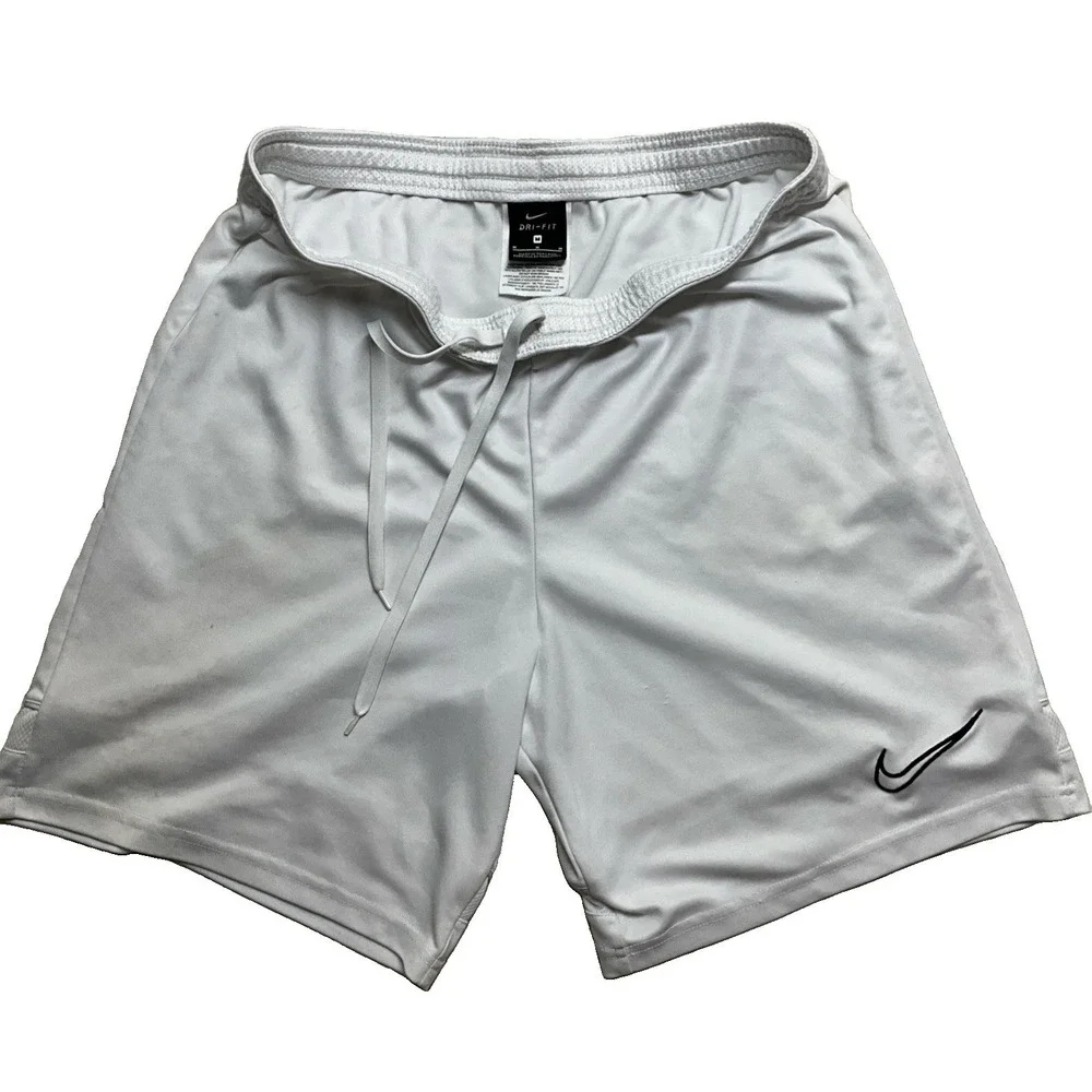 Nike Shorts White Black Swoosh Basketball Gym Dri-Fit Size M